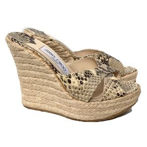 JIMMY CHOO Snakeskin Phyllis Wedge Espadrilles